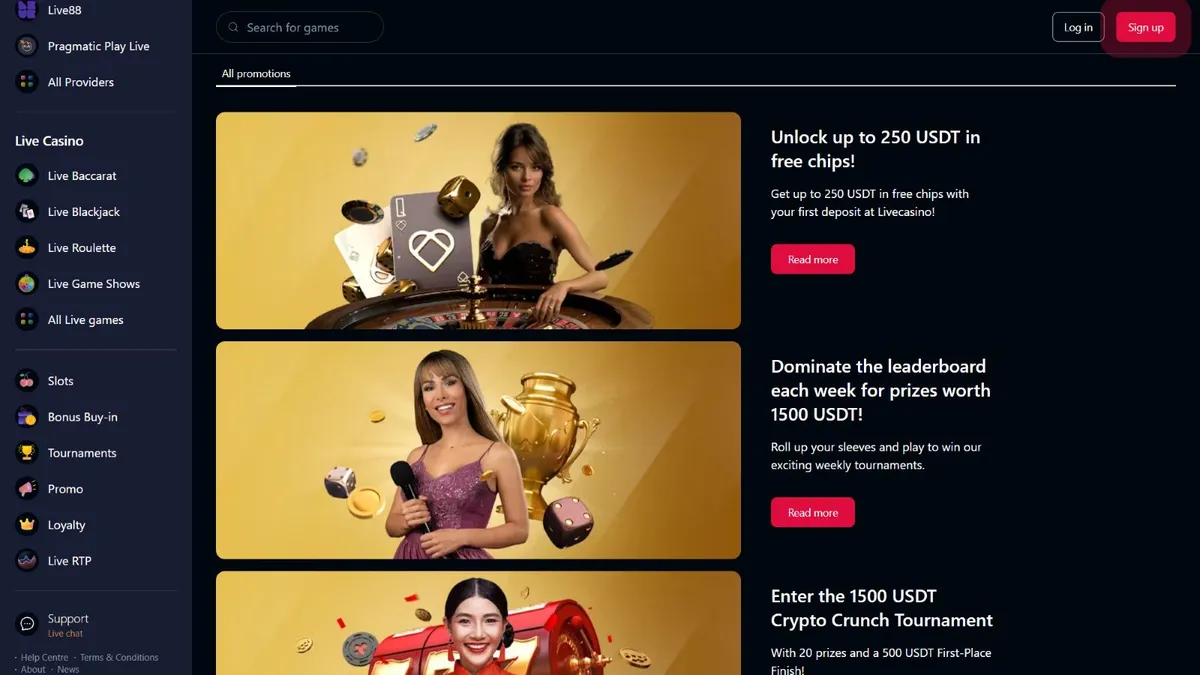 live casino promotions