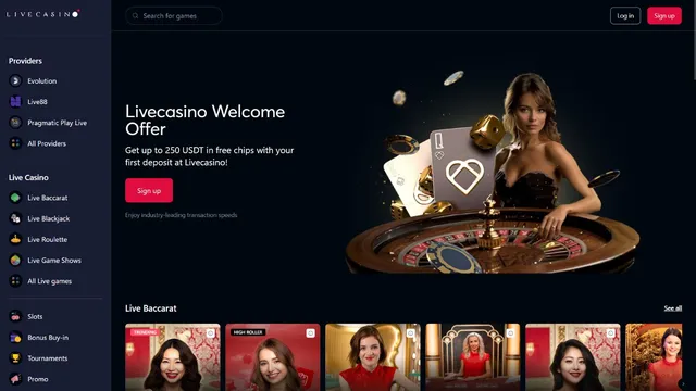 live casino website screen