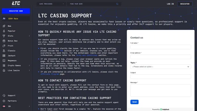ltc casino support