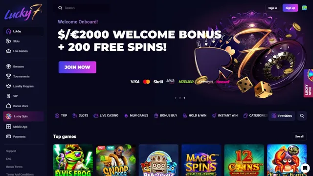 lucky7 casino website screen