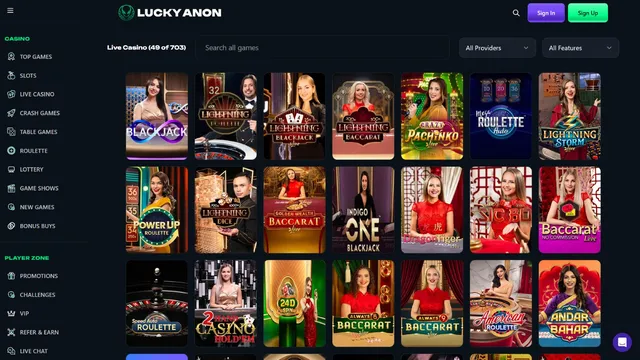 luckyanon casino live games