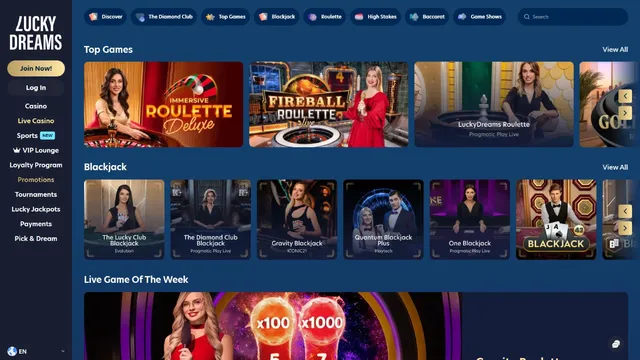 luckydreams casino live games