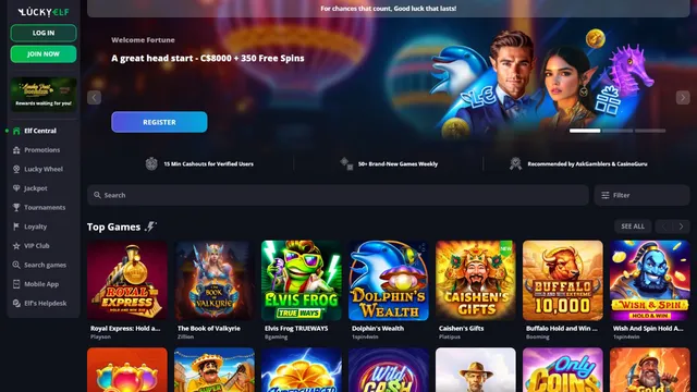 luckyelf casino website screen