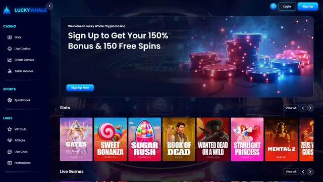 luckywhalecasino website screen