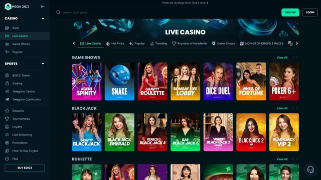 megadice casino live games