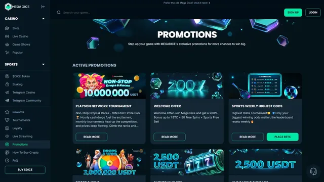 megadice casino promotions