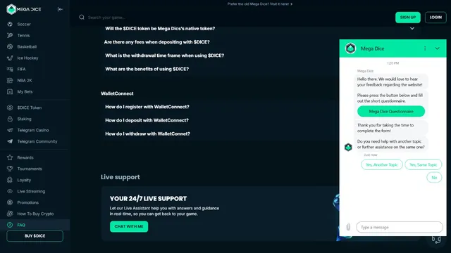 megadice casino support