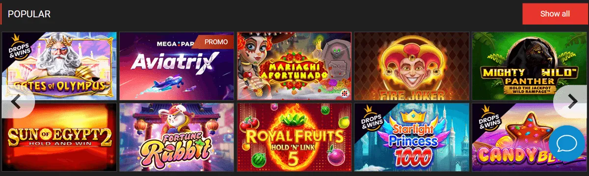 megapari casino games