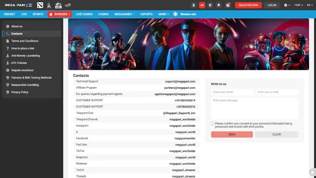 megapari casino support