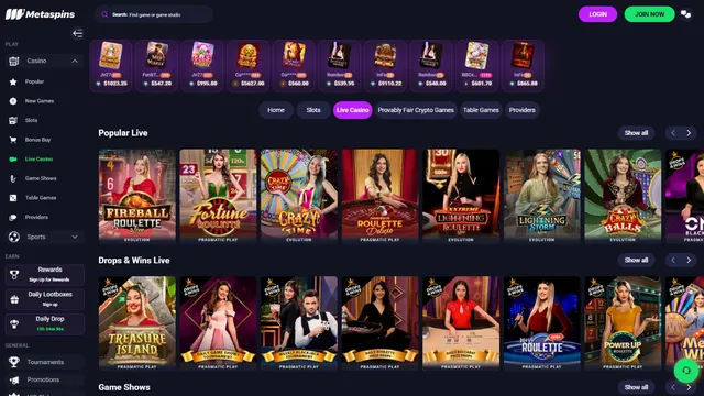 metaspins casino live games