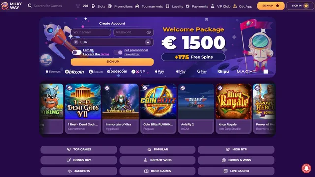 milkyway casino website screen