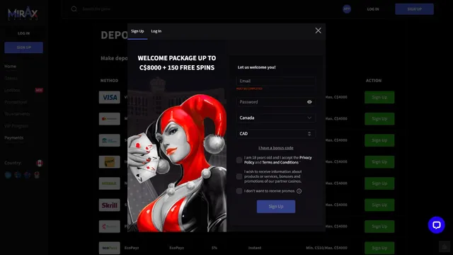 miraxcasino registration