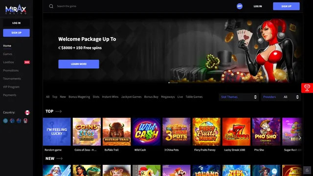 miraxcasino website screen