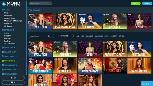 mond casino live games