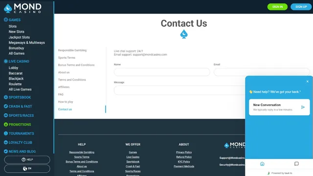 mond casino support