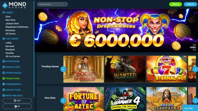 mond casino website screen