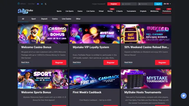 mystake casino website screen