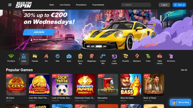 needforspin casino website screen