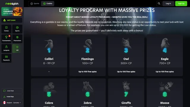 neospin casino loyalty program