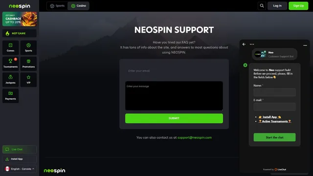 neospin casino support
