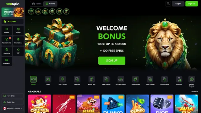neospin casino website screen