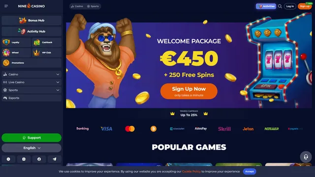 ninecasino website screen