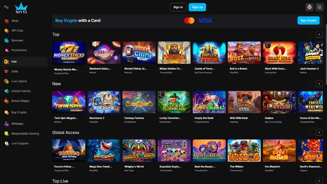 niyvi casino website screen