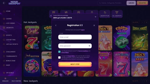 novajackpot casino registration