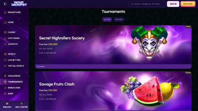 novajackpot casino tournaments