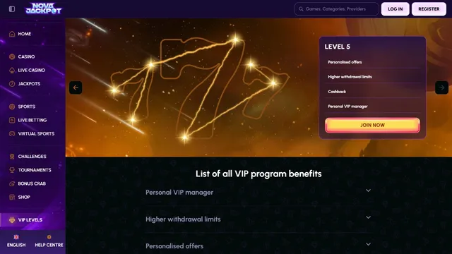 novajackpot casino vip club