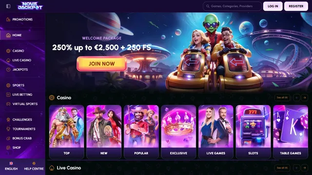 novajackpot casino website screen