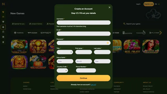nummus casino registration