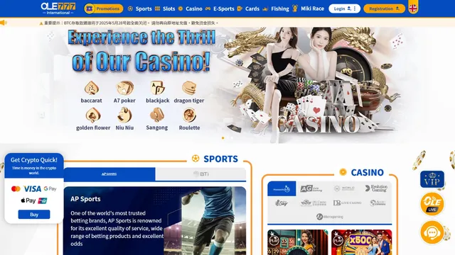 ole777 casino website screen