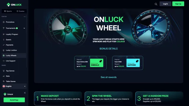 onluck casino fortune wheel