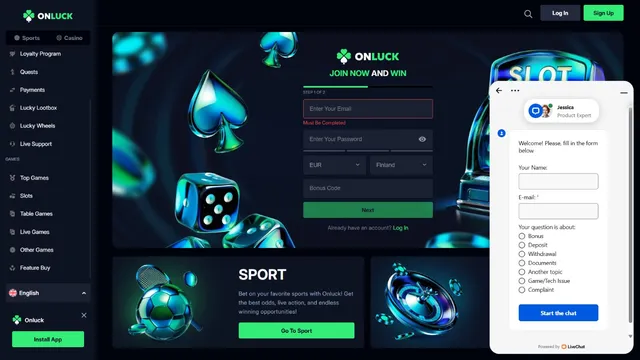 onluck casino support