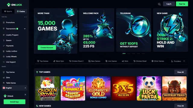 onluck casino website screen
