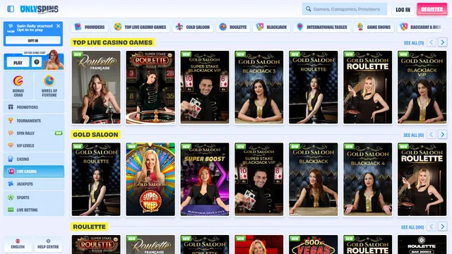 onlyspins casino live games