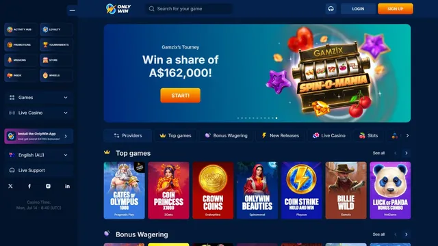 onlywin casino website screen