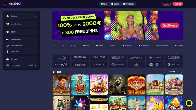 opabet casino website screen