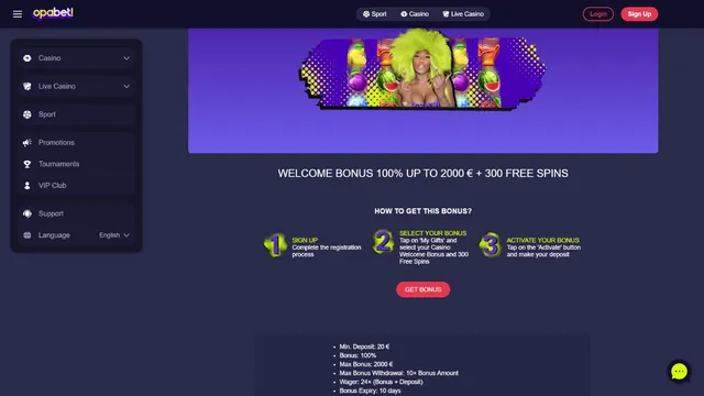 opabet casino welcome bonus