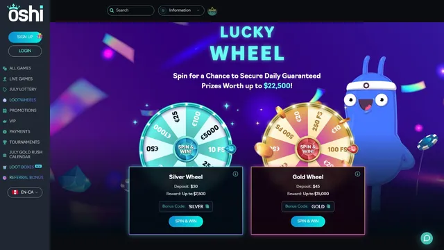 oshi casino fortune wheel