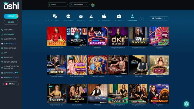 oshi casino live games