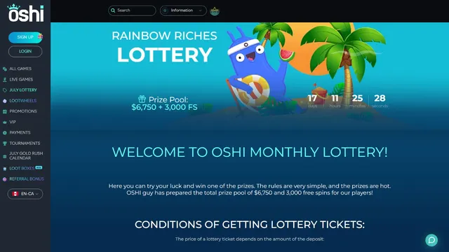oshi casino lotteries