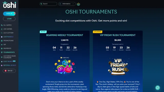 oshi casino tournaments