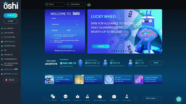 oshi casino website screen