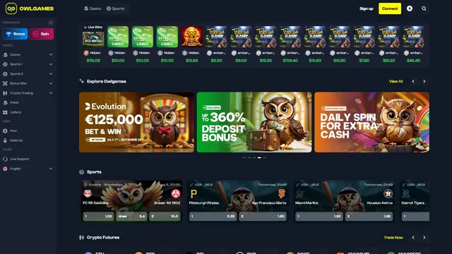 owl.games casino website screen