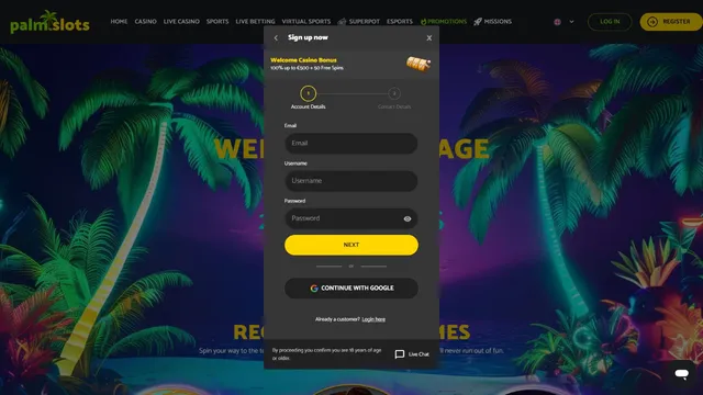 palmslots casino registration