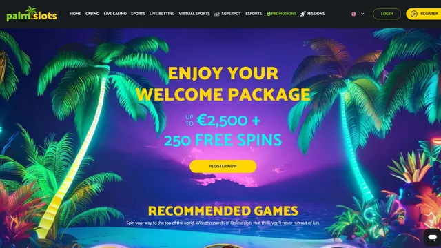 palmslots casino website screen