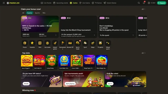 parik24 casino website screen