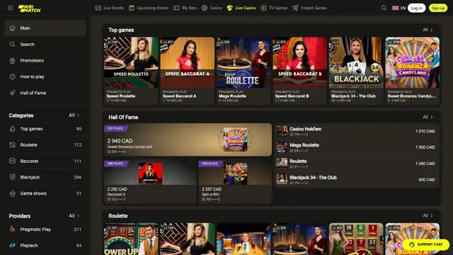 parimatch casino live games